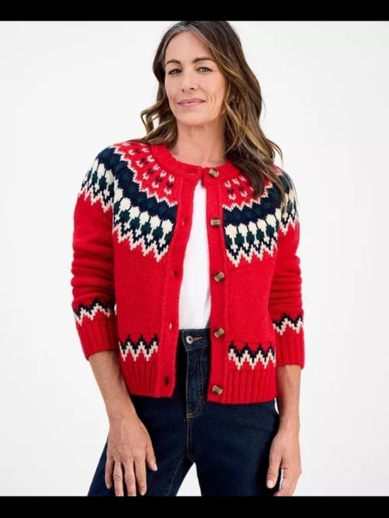 Style & Co. Sweaters - Style & Co. Red Fair Isle Button-Up Cardigan